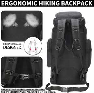 Sac à dos de randonnée unisexe en denim et nylon 70L/100L, sac à dos de camping Molle 3 jours pour l'escalade - Product Image 5