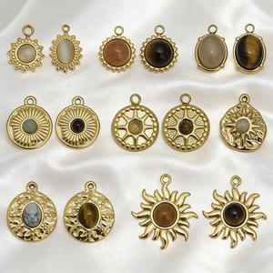 Colgantes Temáticos de Acero Inoxidable Bañados en Oro con Engaste de Bisel Ovalado de Ojo de Gato, Ojo de Tigre y Piedra del Sol, Amuleto para Collar, Regalo - Product Image 1