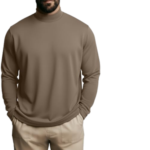 T-shirt thermique à manches longues pour homme, 100% coton jersey, col roulé, uni, 220g, décontracté, séchage rapide, écologique, hiver - Product Image 1