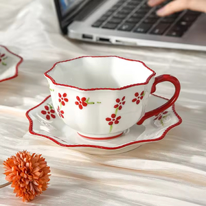 Ensemble tasse et soucoupe à café en céramique florale, tasse à thé de l'après-midi élégante et luxueuse, cadeau haut de gamme pour femmes - Product Image 4