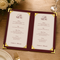 Protège-menu en velours personnalisé avec logo gaufré, support de menu en tissu rouge à 4 coins pour mariage, fête, bar, restaurant