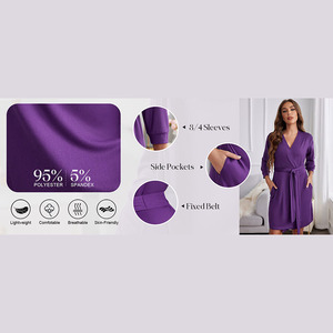 Accappatoio in Raso per <span class=keywords><strong>Donna</strong></span> con Logo Personalizzato, Kimono Nero per <span class=keywords><strong>Parrucchieri</strong></span>, Spa e Salone, Maniche Tre Quarti, Comodo - Product Image 5