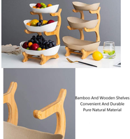 3 de Fruits De palier Bol? Bambou et Étagère En Bois * 1, Plat En Céramique * 3, Décoration De Table Fruits Panier, pour les Fruits? Pain, Collations, Ménage