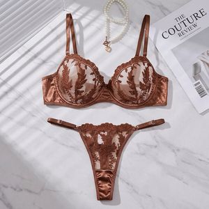Wholesale Women's Floral Embroidery Sheer Mesh Bra and Thong <b>Set</b> 2 Piece Underwire Lace Plus Size Lingerie <b>Set</b> <b>Sexy</b> Bra <b>Set</b> - Product Image 3