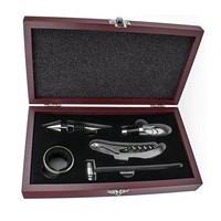 WELLFLYER Kit d'accessoires pour le vin 5 pièces professionnel WK-099 boîte en bois ensemble de tire-bouchon à vin