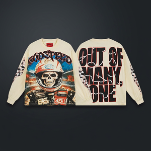 Pull-over en coton respirant sans doublure à col ras du cou, style rock et streetwear, coupe droite, manches longues, vente en gros - Product Image 3