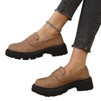 Vente en gros usine – Nouveauté 2025 : Mocassins en cuir pour femme, légers, à semelle épaisse unique, décontractés et polyvalents, avec empeigne en tissu.