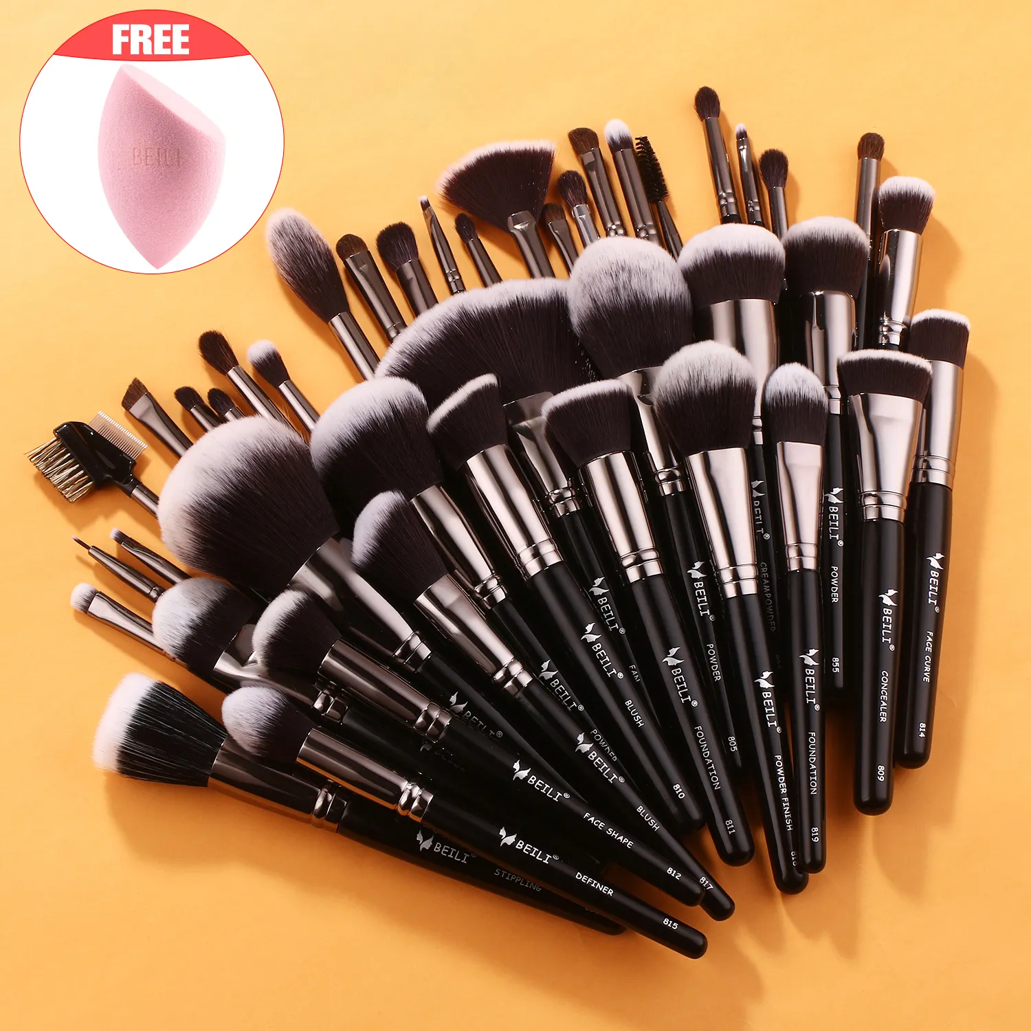 BEILI Cosmetic Makeup Brush set Factory Luxury Vegan fan foundation powder blender pinceau de maquillage Private Label wholesale