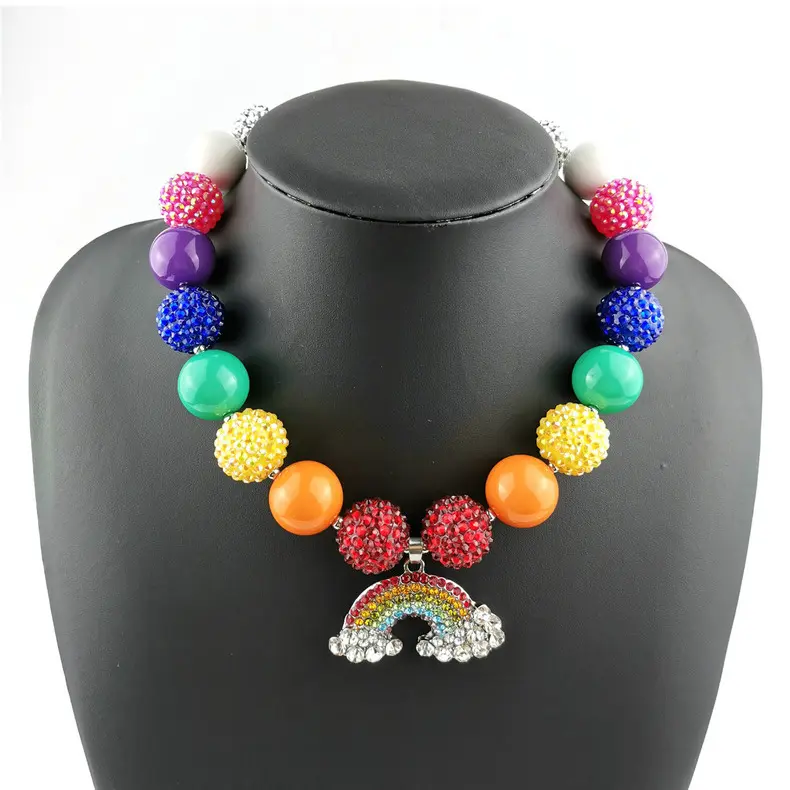 Collar con colgante de arcoíris para niños, juego de rol, regalo para niños, cuentas de color CZ, cuentas de diamantes de imitación