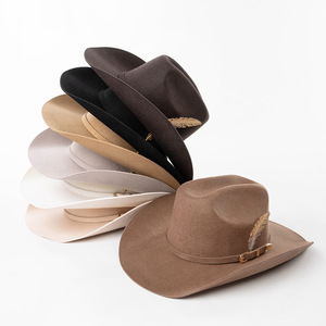 Sombrero Vaquero Occidental <span class=keywords><strong>de</strong></span> Fieltro <span class=keywords><strong>de</strong></span> <span class=keywords><strong>Lana</strong></span> Hecho <span class=keywords><strong>a</strong></span> <span class=keywords><strong>Mano</strong></span> <span class=keywords><strong>de</strong></span> Alta Calidad, Unisex, Ala Ancha, con Decoración <span class=keywords><strong>de</strong></span> Plumas, Personalizable - Product Image 1