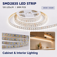 Ruban LED flexible haute luminosité SMD2835 120 LED/m CRI90 24V 8mm 2700K-6000K Rouleau de 10m pour éclairage de meubles et d'armoires