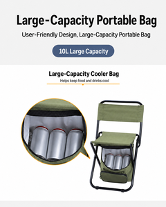 Chaise de pêche pliable portable avec cadre en fer, dossier, sac isotherme et pochette de rangement pour camping en plein air, jardin, pique-nique, voyage - Product Image 6