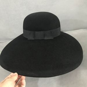 Vintage Fedora Hats Women Wool Round Top Black Wide Brim Fedora Hat - Product Image 2