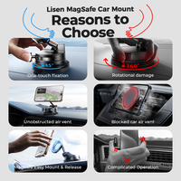 Support Voiture LISEN 2026 Magnétique à Ventouse 360° Réglable pour Téléphone, Fixation Tableau de Bord de Voiture avec Aspiration 89 LBS pour iPhone 17 Pro Max Air