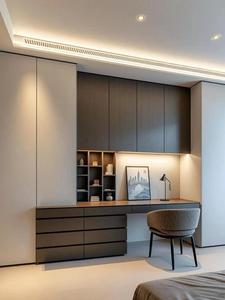 <span class=keywords><strong>Armoire</strong></span> de chambre intégrée sur mesure avec coiffeuse flottante et miroir rétroéclairé par LED pour hôtels et appartements de luxe - Product Image 3