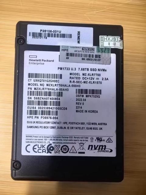 Tested P36976-004 PM1733 7.68TB U.3 SSD NVMe Read Intensive 2.5inch Pci Express 4.0 X4 (nvme) Enterprise Solid State Drive
