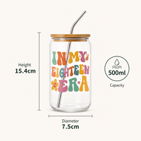 ZUFIO Cadeau d'anniversaire 18 ans pour filles, gobelet en verre léger de 14 oz avec couvercle en bambou et paille, sans BPA, inclut une carte d'anniversaire