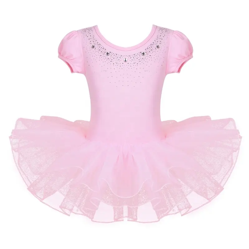 Kids Girls Shiny Sparkly Rhinestones Belly Dance Tutu Dress Gymnastics Leotard Princess Dress