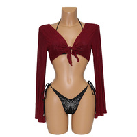 B211 Tenue de scène de luxe en tulle cristallisé et maille scintillante, ornée de pierres brillantes et de strass, pour danse exotique