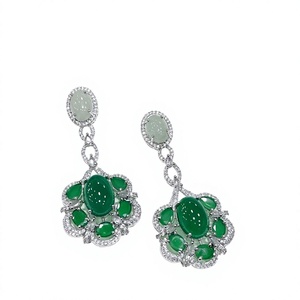 Encantadores pendientes colgantes de flor de jade chapados en plata con engaste de bisel para mujer, para bodas y fiestas. - Product Image 2