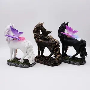 OEM hogar jardín decoración única miniatura 3D figura estatua personalizada resina artesanía hermosa mística hada y unicornio figuritas