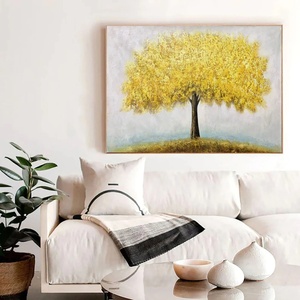Peinture à l'huile sur toile faite à la main, toile murale contemporaine, art sur toile Arbre Majestueux Doré pour la maison et la galerie - Product Image 6