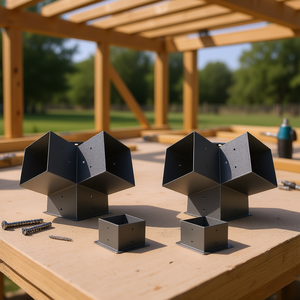 Kit de Soportes para Pérgola de 6x6 Pulgadas, 4 Piezas, Soportes Triangulares de 3 Vías con Recubrimiento en Polvo, Herrajes Estándar - Product Image 2