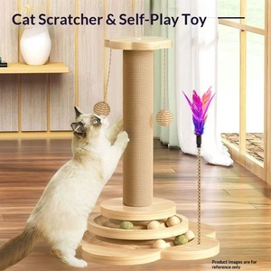 Petop Griffoir pour chat avec jouet interactif sur rail en bois, base en pin naturel, corde en jute, protection de meubles pour chats d'intérieur - Product Image 3