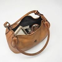 Sac à bandoulière Hobo vintage en cuir véritable imperméable, grand format, style lune souple, avec surpiqûres contrastées et détails en laiton, pour l'été et l'automne