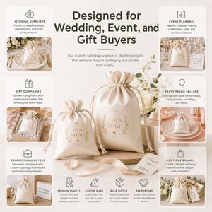 Sac à cordon en satin imprimé avec logo personnalisé en feuille d'or, pochette de luxe pour cadeaux de mariage avec ruban pour le marché des cadeaux européens - Product Image 3