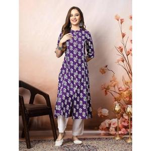 Ensemble Kurta élégant pour femmes avec pantalon et tissu en coton Dupatta Vêtements ethniques indiens pour le bureau quotidien et les fêtes - Product Image 1