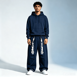 Plus Size Baggy Wide Leg Pants Men's Street Wear Custom Waist <b>Lace</b> Rhinestone Design Worsted Fabric <b>Elastic</b> Waist Joggers - Product Image 1