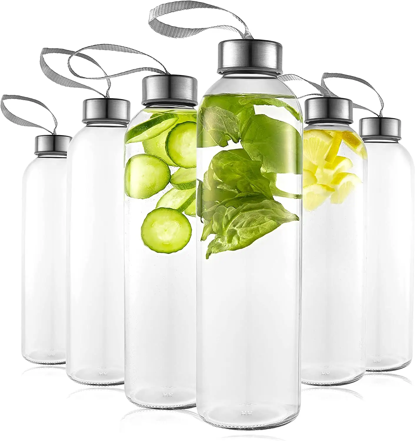 Hot Sale 16oz 24oz 32oz Clear Round Glass Drinking Water Bottle With Lids And Sleeves