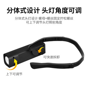 Headband Headlamp Black Rechargeable <b>Led</b> <b>Light</b> <b>Sensor</b> Bluetooth Ear Hook Portable - Product Image 3