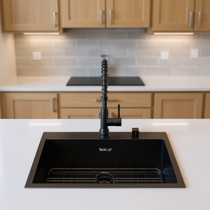 Fregadero de cocina empotrable negro de 28x22 pulgadas, un solo tazón, acero inoxidable calibre 16, acabado en bronce, fácil de limpiar - Product Image 2