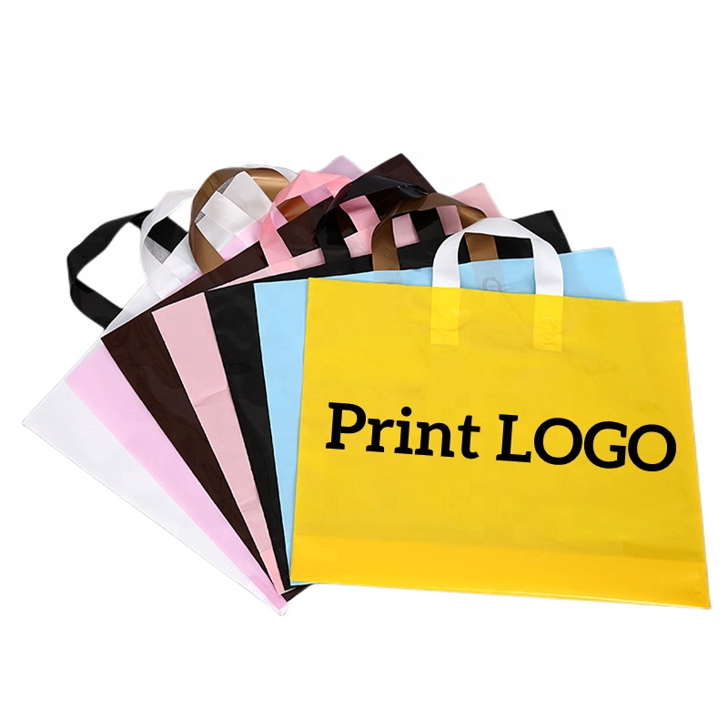 Custom Logo Print Carry Apparel Shoes Clothes Garment Clothing Shop Shopping Tote Recyclable Plastic Carrier Bag With Handle