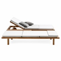 Lit de repos pliable de luxe en teck avec chaise longue en rotin tressé pour villa, cour, balcon, bord de piscine et station balnéaire