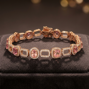 Bracelet tennis en morganite plaqué or rose, géométrique, classique, pour femme, bijoux de mariage - Product Image 3