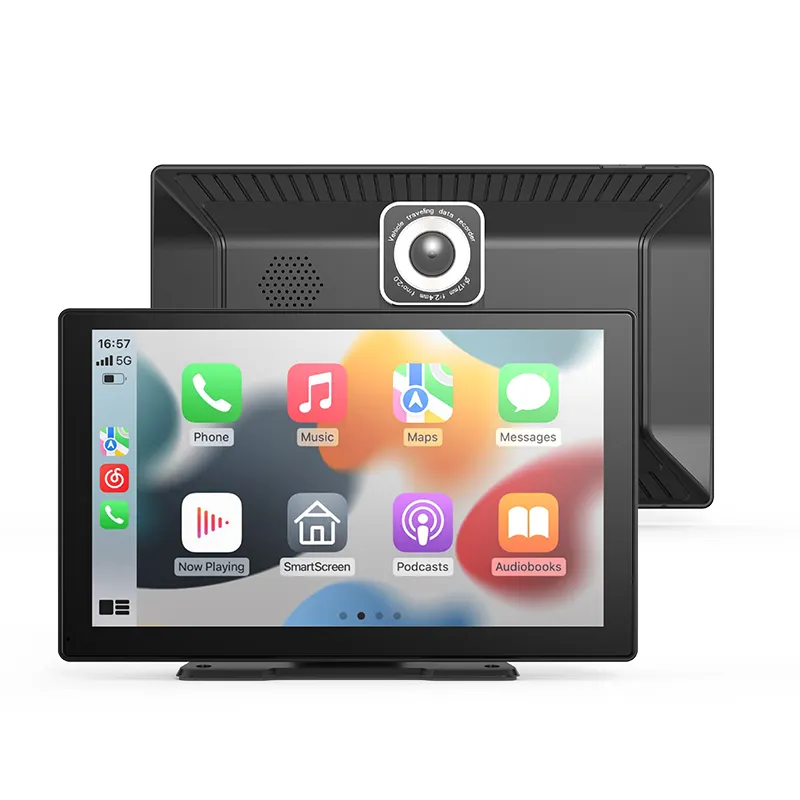 Maustor 9 "layar CarPlay portabel, kamera perekam Video mobil Radio dasbor Stereo ADAS Android Auto BT dengan kamera ganda