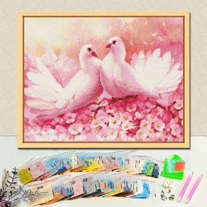 ชุดภาพวาดเพชร Love Dove แบบเจาะกลม ชุดศิลปะเพชร DIY ตกแต่งผนังรูปสัตว์ ภาพวาดเพชรแบบมีกรอบรูปสี่เหลี่ยมผืนผ้า - Product Image 1