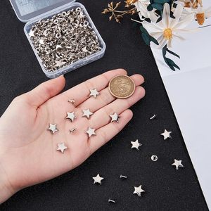 CABODYALS Pcs MM Iron Silver Star Studs <b>Leather</b> Metal Buckle Button Stud Stars Shape Spikes Tubular <b>Rivets</b> Set For Leathercraft - Product Image 3