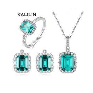 <b>Emerald</b> Cut Rhodium Plated Silver <b>Jewelry</b> <b>Set</b> 925 with Cubic Zirconia for Wedding Anniversary & Gift-Necklace/Earrings/Ring <b>Set</b> - Product Image 2