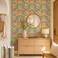 Adhesivo Decorativo de Azulejos de Cemento Tropicales Marroquíes para Pared de Baño, Impermeable, Fácil de Limpiar, Autoadhesivo, para Uso Doméstico