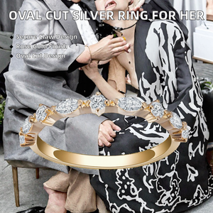 Iced 10K Gold Rhodium Oval Cut Moissanite Custom Prong Set Unique Edge Band Wedding Engagement Eternity Luxury Fine <b>Couples</b> <b>Ring</b> - Product Image 2