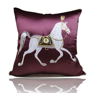 Modern Simple New Chinese <strong>Orange</strong> Stallion Embroidered Horse <strong>Pillow</strong> Cover Luxurious Light Cushion for Home Use - Product Image 5