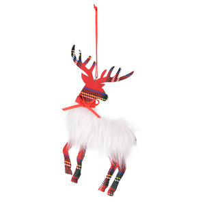 Red Tartan Reindeer Ornament Hanging White Faux Fur <b>Christmas</b> Figure for Tree <b>Window</b> Store Holiday <b>Display</b> Wholesale - Product Image 1