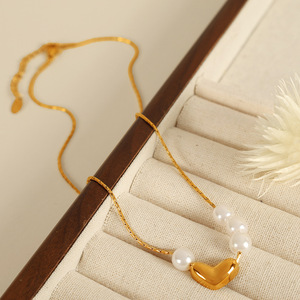 สร้อยคอไข่มุกรูปหัวใจ โซ่ทอง สำหรับผู้หญิง สวมใส่ได้ทุกวัน XL278 - Product Image 2