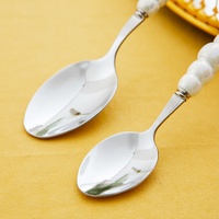 Couverts de luxe légers style Ins avec perles, couteau, fourchette, cuillère, pour la maison, la restauration occidentale, le steak, manche en céramique, poli miroir, vente en gros