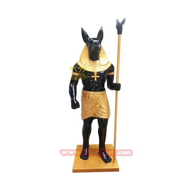 Hot Sale ägyptischen Stil hand geschnitzte Farbe Glasfaser ägyptischen Gott Anubis Statue