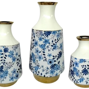 Recipiente de Porcelana Esmaltada Brillante con Cuello Dorado y Motivos Florales para Decoración Multigeneracional y Presentación con Calidad de Museo - Product Image 1